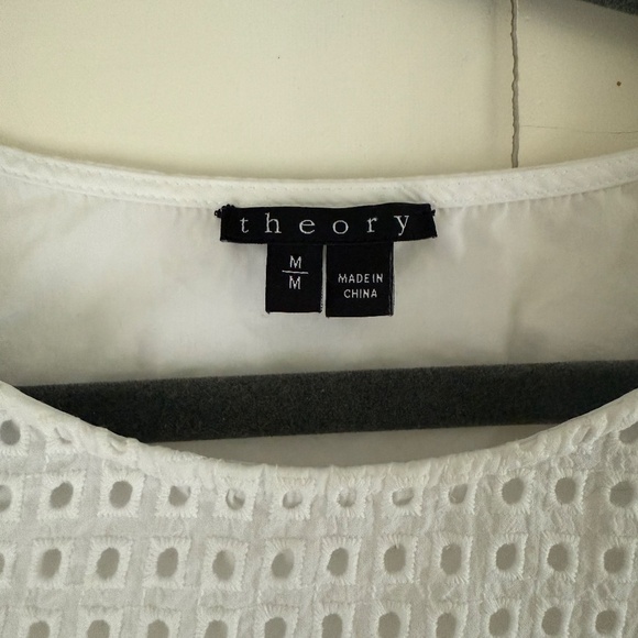 Holt Renfrew | Theory | Size M | White Mesh Panel Short Sleeve Top - Picture 2 of 5